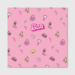 Холст квадратный Лиза - в стиле барби: аксессуары на розовом паттер, цвет: 3D-принт — фото 2