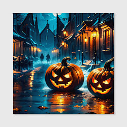 Холст квадратный Темная ночная улица и жуткие тыквы, цвет: 3D-принт — фото 2