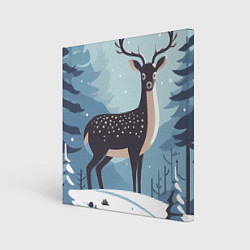 Холст квадратный Зимняя сказка олень в лесу, цвет: 3D-принт