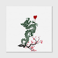 Холст квадратный Дракон на сакуре, цвет: 3D-принт — фото 2