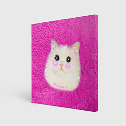 Холст квадратный Кот мем в сердечках, цвет: 3D-принт