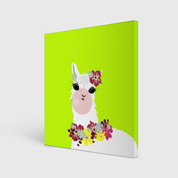 Холст квадратный Лама - альпака в венке, цвет: 3D-принт