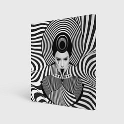 Холст квадратный Чёрно белый портрет девушки оптическая иллюзия, цвет: 3D-принт