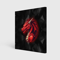 Холст квадратный Красный дракон на полигональном черном фоне, цвет: 3D-принт