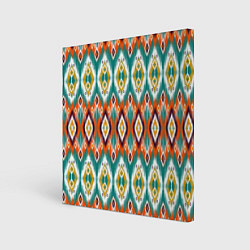 Холст квадратный Орнамент икат - имитация аткласной ткани, цвет: 3D-принт