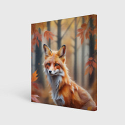 Холст квадратный Рыжая лисица в осеннем лесу, цвет: 3D-принт