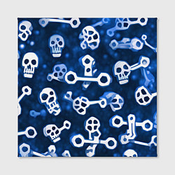 Холст квадратный Белые черепки и кости на синем, цвет: 3D-принт — фото 2