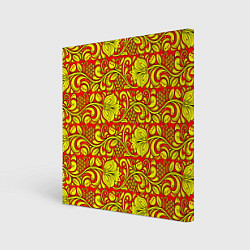 Холст квадратный Хохломская роспись золотистые цветы и ягоды на кра, цвет: 3D-принт