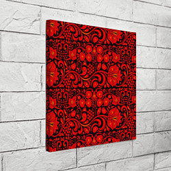 Холст квадратный Хохломская роспись красные цветы и ягоды на чёрном, цвет: 3D-принт — фото 2
