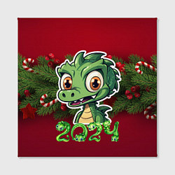 Холст квадратный Маленький зеленый новогодний дракон, цвет: 3D-принт — фото 2