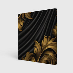 Холст квадратный Лепнина золотые узоры на черной ткани, цвет: 3D-принт