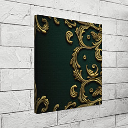 Холст квадратный Лепнина золотые узоры на зеленой ткани, цвет: 3D-принт — фото 2
