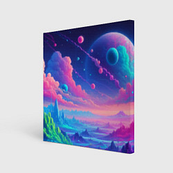 Холст квадратный Fantastic space landscape - neon glow, цвет: 3D-принт