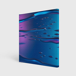 Холст квадратный Неоновая поверхность синяя с каплями воды, цвет: 3D-принт