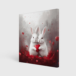 Холст квадратный Белые кролики с сердцем, цвет: 3D-принт