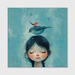Холст квадратный Девочка с птицами, цвет: 3D-принт — фото 2