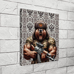 Холст квадратный Сердитый русский медведь с автоматом, цвет: 3D-принт — фото 2