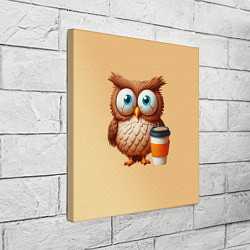 Холст квадратный Растрепанная сова со стаканчиком кофе, цвет: 3D-принт — фото 2