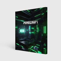 Холст квадратный Minecraft logo зеленый мир, цвет: 3D-принт