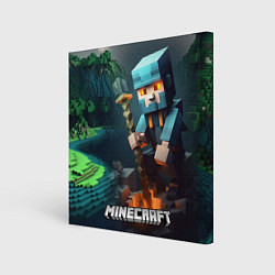 Холст квадратный Minecraft персонаж у костра, цвет: 3D-принт