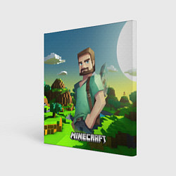 Холст квадратный Minecraft персонаж зеленый мир, цвет: 3D-принт