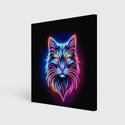 Холст квадратный Суровый неоновый кот, цвет: 3D-принт