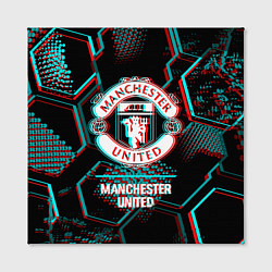 Холст квадратный Manchester United FC в стиле glitch на темном фоне, цвет: 3D-принт — фото 2