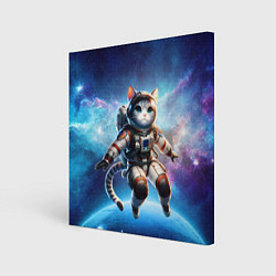 Холст квадратный Кот космонавт в космосе, цвет: 3D-принт