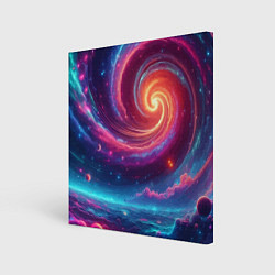 Холст квадратный Яркая неоновая галактика - нейросеть, цвет: 3D-принт