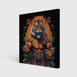 Холст квадратный Муай-Тай тигр в стойке боевые искусства, цвет: 3D-принт