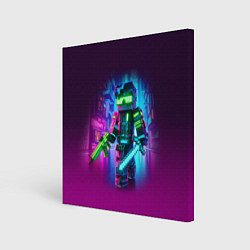 Холст квадратный Cyberpunk and Minecraft - collaboration ai art, цвет: 3D-принт