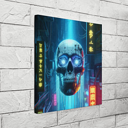 Холст квадратный Cyber skull - neon glow ai art, цвет: 3D-принт — фото 2