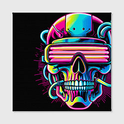 Холст квадратный Cyber skull - ai art neon, цвет: 3D-принт — фото 2