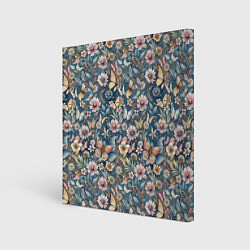 Холст квадратный Летний узор с цветами и бабочками, цвет: 3D-принт