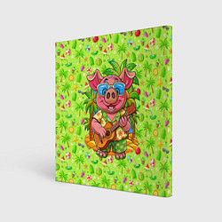 Холст квадратный Свинка с гитарой жаркое лето, цвет: 3D-принт