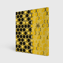 Холст квадратный Киберпанк соты шестиугольники жёлтый и чёрный с па, цвет: 3D-принт