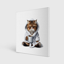 Холст квадратный Котик в халате и кофе, цвет: 3D-принт