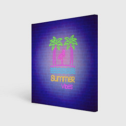 Холст квадратный Неоновые пальмы и фламинго summer vibes, цвет: 3D-принт