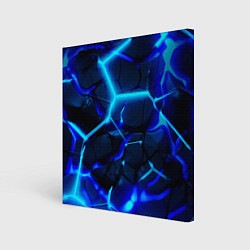 Холст квадратный Яркие голубые неоновые плиты в разломе, цвет: 3D-принт