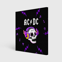 Холст квадратный AC DC неоновый череп, цвет: 3D-принт