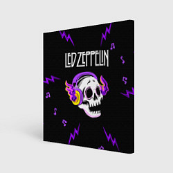 Холст квадратный Led Zeppelin неоновый череп, цвет: 3D-принт