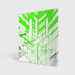 Холст квадратный Агрессивные зелёные полосы на белом фоне, цвет: 3D-принт