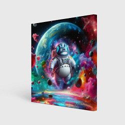 Холст квадратный Astronaut Totoro in neon space - ai art fantasy, цвет: 3D-принт