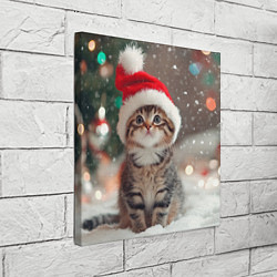 Холст квадратный Новогодний котенок и снег, цвет: 3D-принт — фото 2