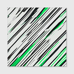 Холст квадратный Диагональные чёрно-зелёные полосы на белом фоне, цвет: 3D-принт — фото 2