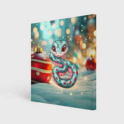 Холст квадратный Новогодняя змейка и новогодние игрушки, цвет: 3D-принт