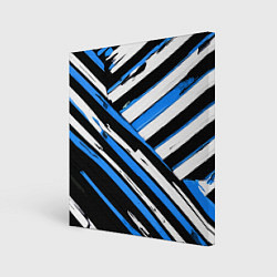 Холст квадратный Бело-синие диагональные полосы на чёрном фоне, цвет: 3D-принт