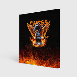 Холст квадратный Шахматный крылатый конь в огне, цвет: 3D-принт