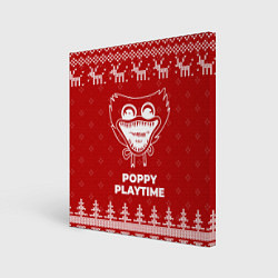 Холст квадратный Новогодний Poppy Playtime с оленями, цвет: 3D-принт