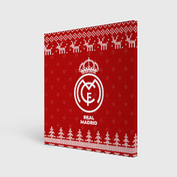 Холст квадратный Новогодний Real Madrid с оленями, цвет: 3D-принт